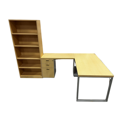 **NEW** - Knoll L-Shaped Desk Mockup with Bookshelf