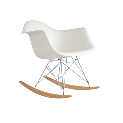 Eames Molded Plastic Shell, Trivalent Chrome and Natural Maple Rocker Base